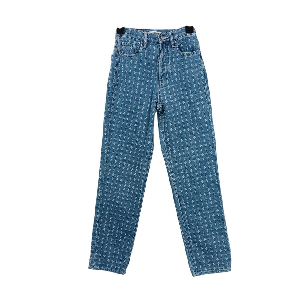 PacSun Dad Jean Womens Size 23‎ Blue All Over Logo Print Button Fly Denim